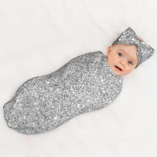 Soft Silver Glitter Butterfly Swaddle Headband Set