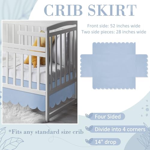 Hahafelt Blue Scalloped Crib Skirt with 14 Drop Pleat