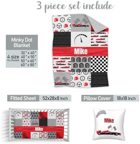 Custom Baby Crib Bedding Set with Name and Race Car Design