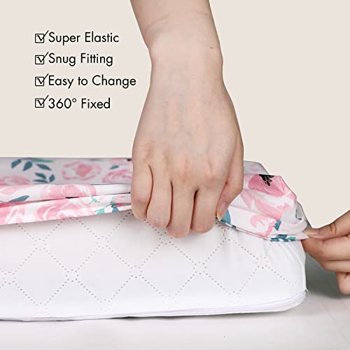 GLLQUEN Baby Bassinet Sheets Set 2-Pack with Pink Flower Design