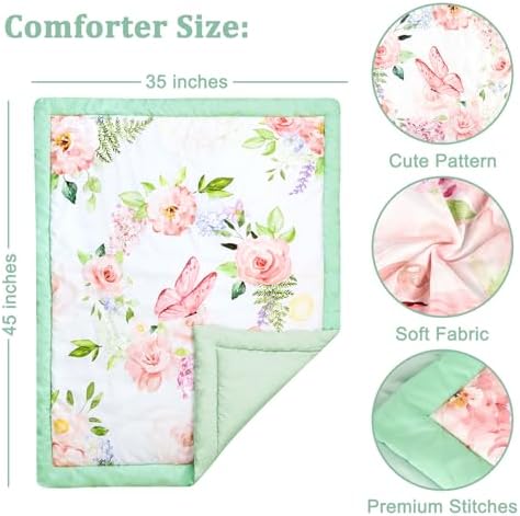 4-Piece Crib Bedding Set Green Pink