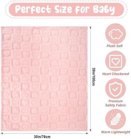 VEIDIA Plush Checkered Baby Blanket 30x39 Light Pink