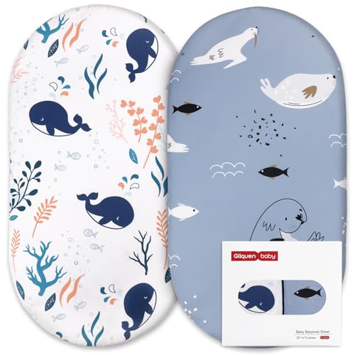 GLLQUEN Baby Bassinet Sheets Set 2-Pack Sea Lions 1