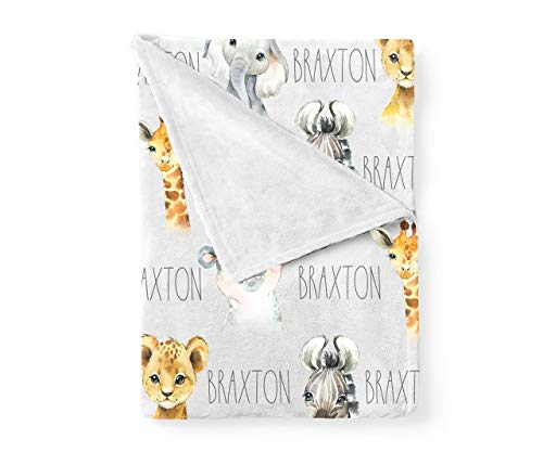 Baby Boy Personalized Safari Animal Swaddle Blanket 1