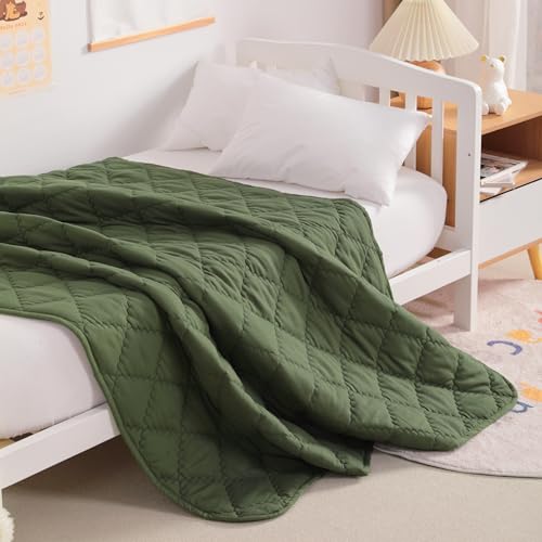 NTBAY Down Alternative Toddler Quilt Lightweight Warm Olive Green Crib Blanket