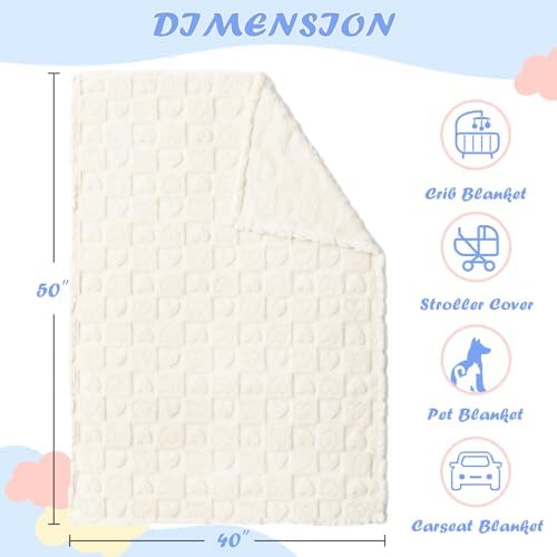 Excervent 3D Heart Checkered Flannel Blanket - 30x40 Inches Ivory