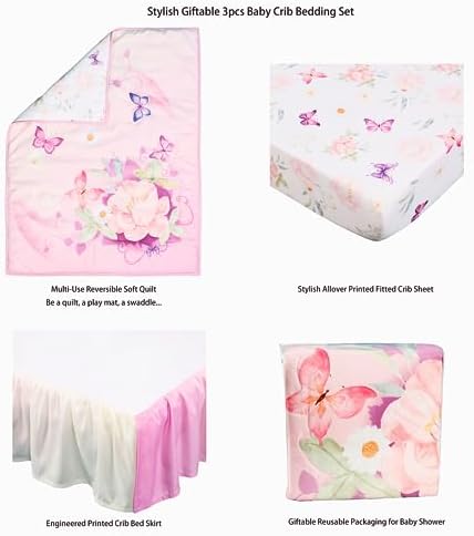 La Premura Baby Girl Crib Bedding Set with Purple Butterfly Design