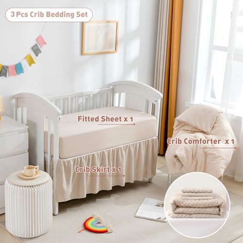 Cokouchyi 3 Piece Crib Bedding Set Beige