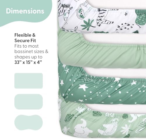 The Peanutshell Green Safari Bassinet Sheets 4-Pack