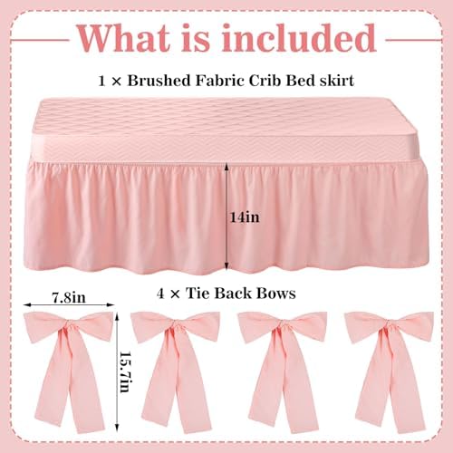 Pink Crib Skirt with 4 Large Cot Bow Baby Bed Skirt