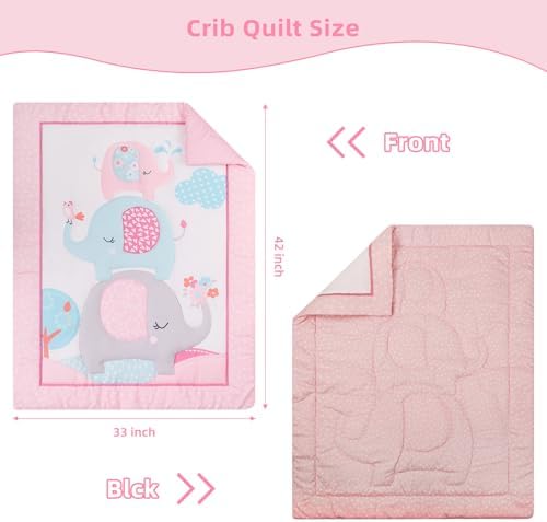YCDTMY 3 Piece Crib Bedding Set for Girls - Pink Elephant