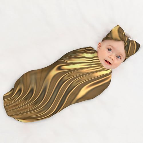 Gold Metal Swirling Butterfly Headband and Swaddle Set for Newborns