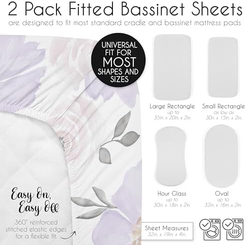 Sweet Jojo Designs Boho Floral Bassinet Sheet Set 2 Pack