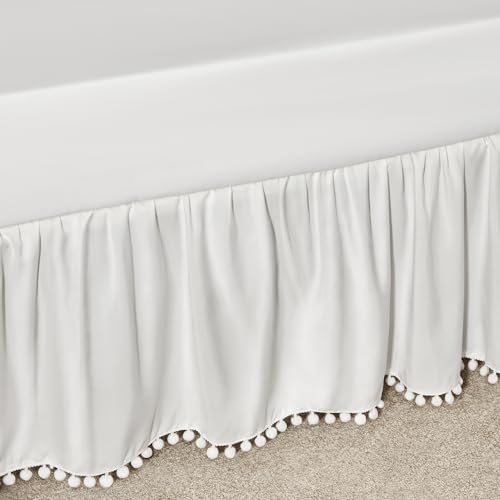 TILLYOU Crib Skirt 28x52 14 Drop White Ruffles Pompoms