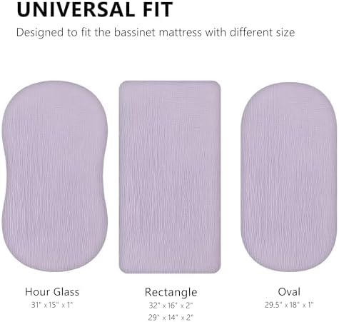 TILLYOU Muslin Bassinet Sheets 2 Pack Light Purple Pink