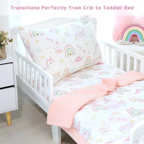 Pea Pod Muslin Crib Bedding Set 3-Piece Unicorn Rainbow