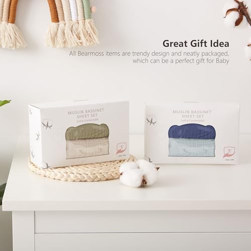 Bearmoss Bassinet Sheets 2 Pack - Muslin Cotton for Baby Boy and Girl