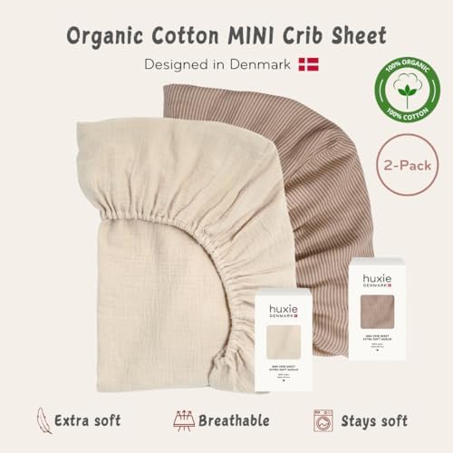 Huxie Mini Crib Sheets Organic Cotton Muslin Fitted Sheet 24 x 38