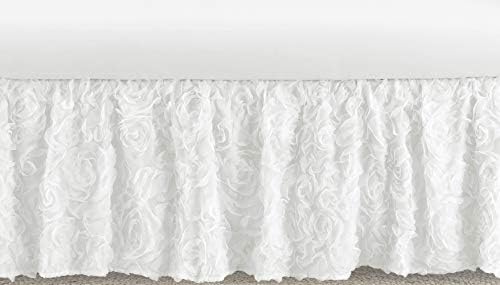 Sweet Jojo Designs White Floral Rose Bed Skirt Dust Ruffle