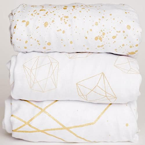 3 Fitted Gold Bassinet Sheets Set for Baby Girl