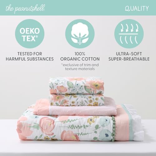 The Peanutshell 4-Piece Organic Cotton Baby Bedding Set for Girls - Wildflower