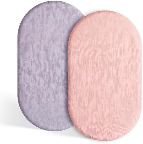 TILLYOU Muslin Bassinet Sheets 2 Pack Light Purple Pink