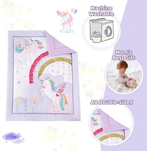 Wowelife Unicorn Crib Bedding Set Purple 3 Pieces