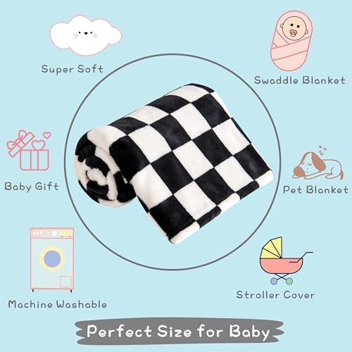 Yurhap Checkered Baby Blanket Fleece 30x40 Black