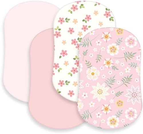 Rtteri 4 Pcs Baby Bassinet Sheets Soft Cotton Boho Flowers