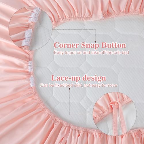 Pink Crib Skirt with 4 Large Cot Bow Baby Bed Skirt