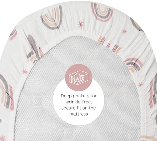 TANSY PANDA Muslin Bassinet Sheets 3 Pack 19x32in Pink Rainbow