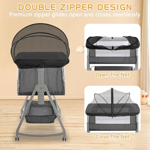 Bassinet Mosquito Net Cover - Pet-Proof with 2-Way Zipper Black-Small