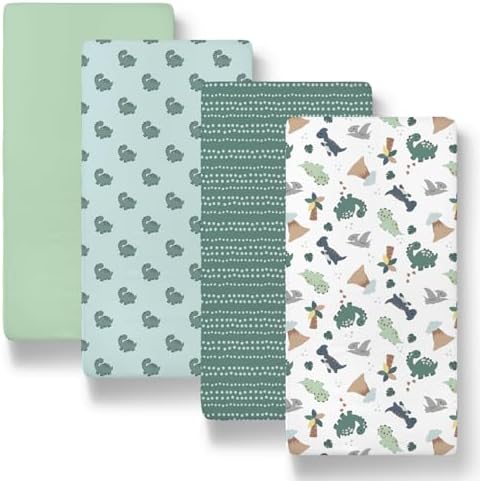 The Peanutshell Baby Bassinet Sheets 4-Pack Green Dino