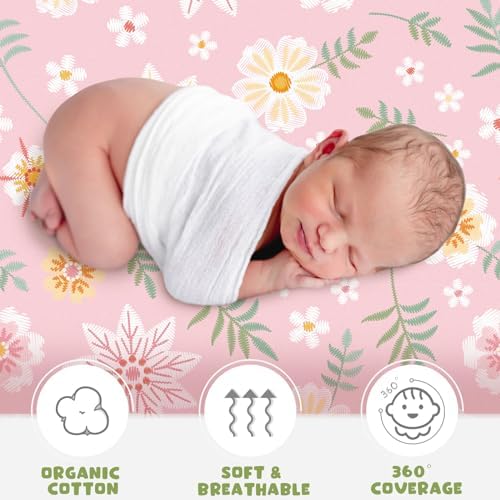 Rtteri 4 Pcs Baby Bassinet Sheets Soft Cotton Boho Flowers