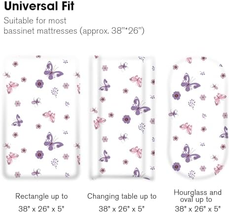 Little Grape Land Bassinet Sheets 4 Pack - Soft Microfiber Girl Themed 38x26x4