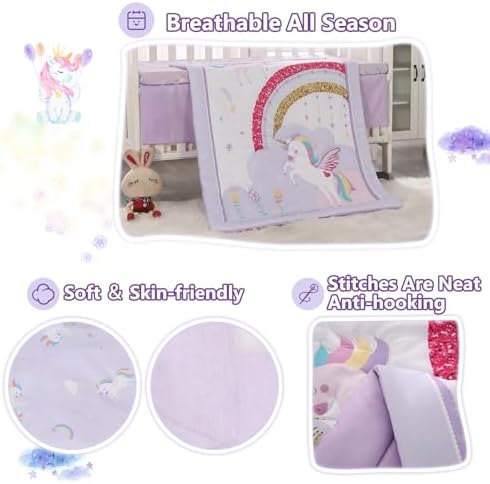 Wowelife Unicorn Crib Bedding Set Purple 3 Pieces