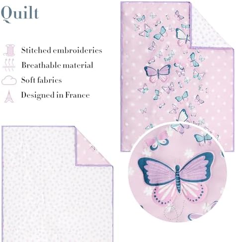 Butterfly Crib Bedding Set for Girls - 5 Piece White Pink
