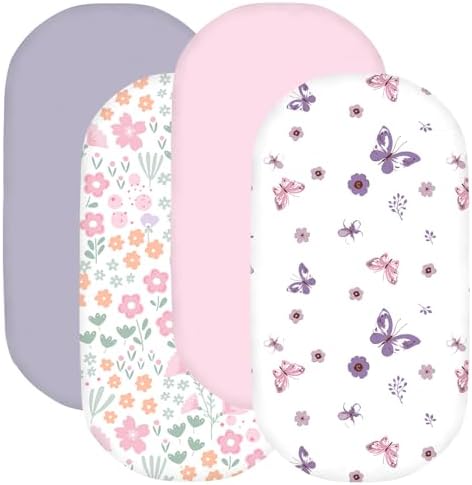 Little Grape Land Bassinet Sheets 4 Pack - Soft Microfiber Girl Themed 38x26x4