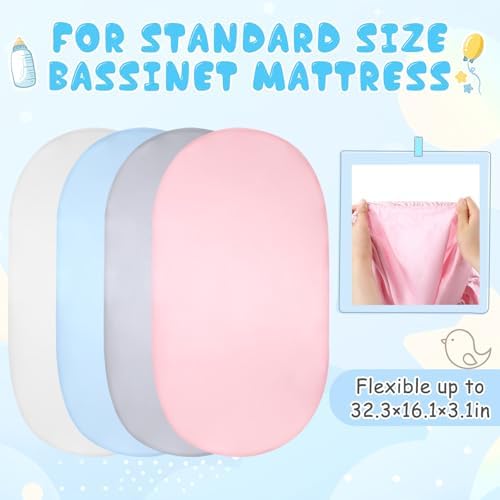 Breling 4 Pack Satin Bassinet Sheet Set for Baby