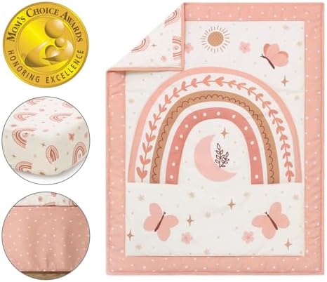 The Peanutshell 3-Piece Boho Rainbow Crib Bedding Set for Girls