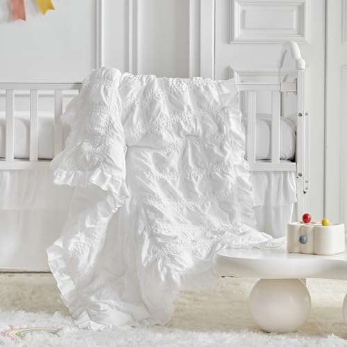 UOZZI BEDDING Ruffled Crib Bedding Set - White