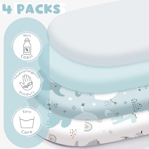 Rtteri 4 Pcs Baby Bassinet Sheets Soft Cotton Animals
