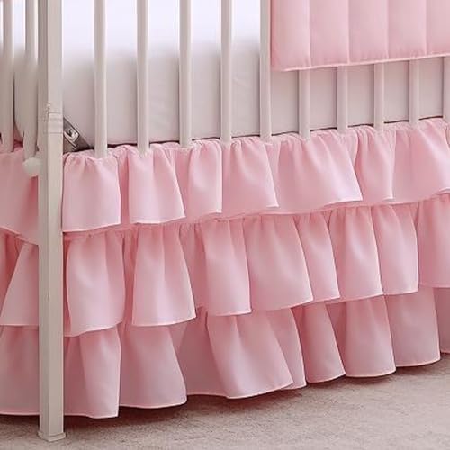 CATPAN Ruffled Crib Skirt 3 Tiered Pink Drop 177