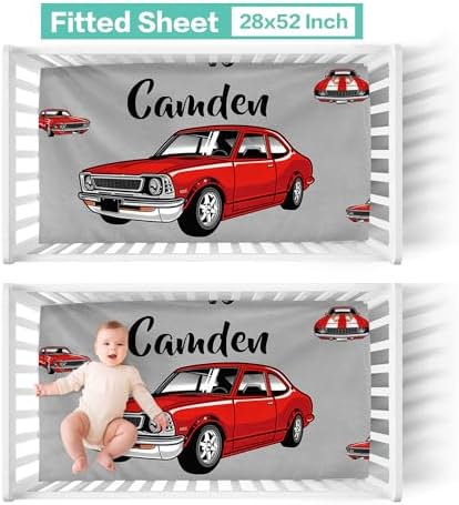 Custom Crib Bedding Set with Car Design - Personalized Name for Newborns