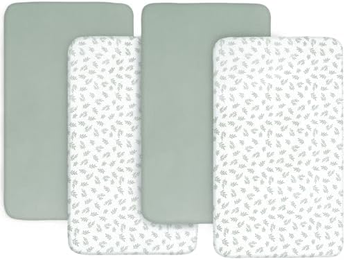 Biloban Baby Bassinet Sheets 4 Pack - Green Ultra Soft Skin-Friendly