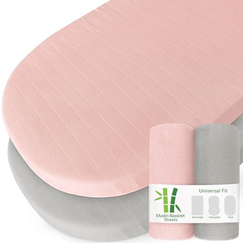 Biloban Muslin Bassinet Sheets 2 Pack Grey Pink 1