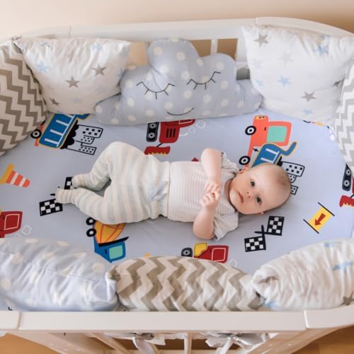 4 Pack Baby Boy Bassinet Sheets Set with Construction Truck and Dinosaur Theme