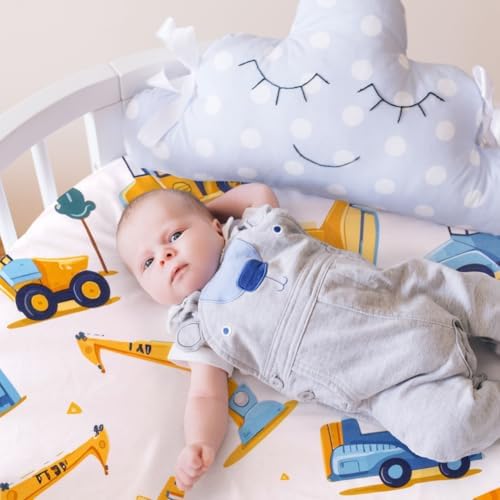 4 Pack Baby Boy Bassinet Sheets Set with Construction Truck and Dinosaur Theme