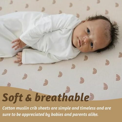 IDYLLICA Muslin Crib Sheets 2-Pack Rainbow Pattern