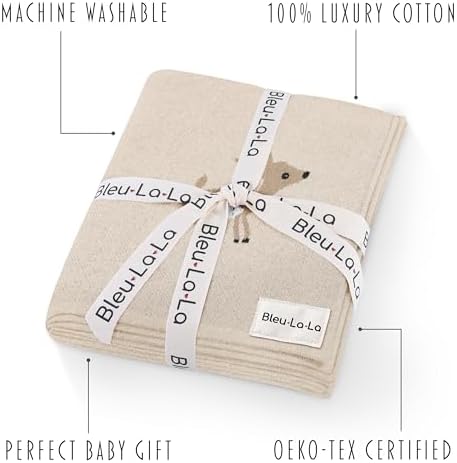Bleu La La Knit Baby Swaddle Blanket - Deer Theme Taupe 100 Cotton